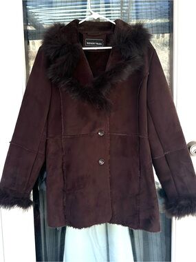 Vintage Y2K-era Brown Faux Suede Shearling Coat